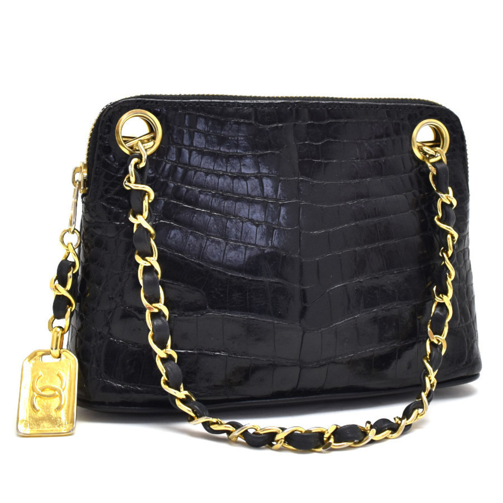 CHANEL mini chain bag crocodile black